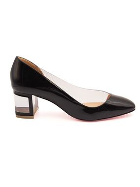 Christian Louboutin Patent Leather Mid-Heel Clear Block Heel Pumps EU 38